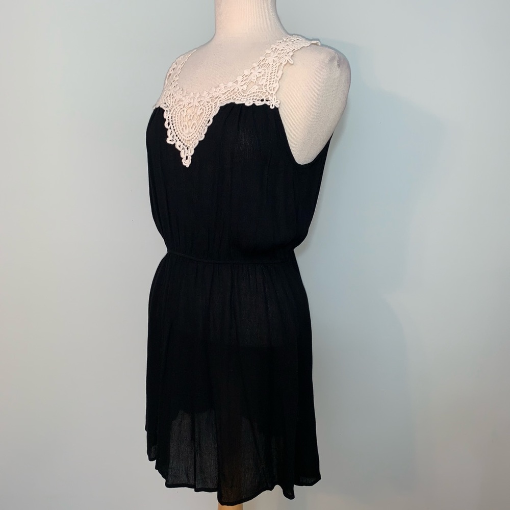semi sheer black dress w/ crotchet detail - Picture 2 of 5